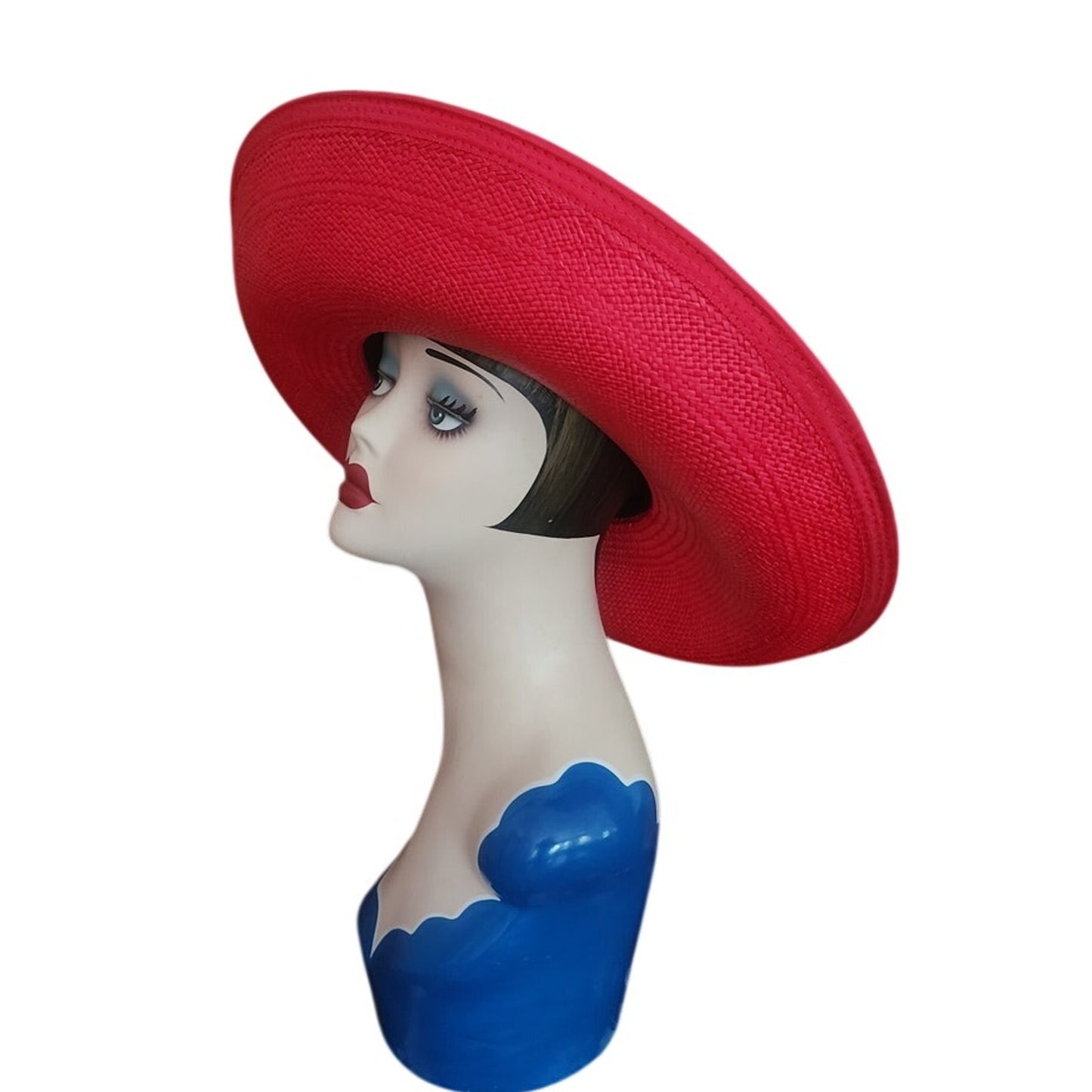 Vintage 1980s Kokin Hat Wide Brim Sun Straw Fuchsia Red Black Summer Oversized