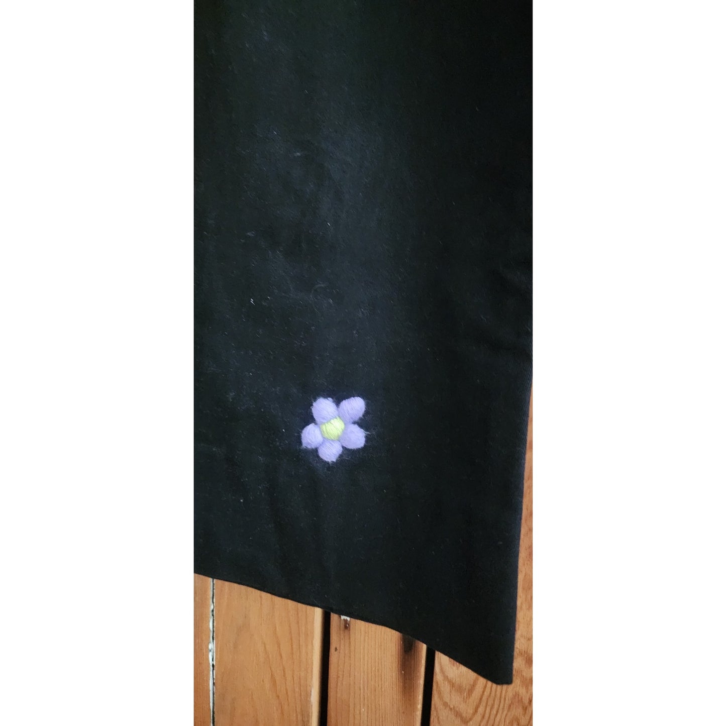 RARE Vintage 1990s Sonia Rykiel Kids Jeans Enfant Girls Childrens Pants Floral Embroidery Black Denim Flares