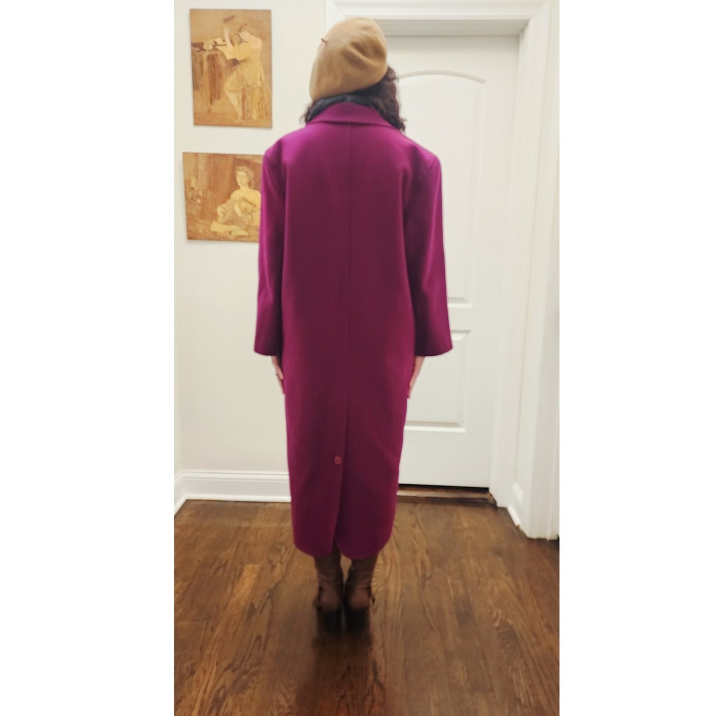 Vintage 80s Purple Wool Coat Perry Ellis Portfolio w/Removable Gray Liner Vest Duster