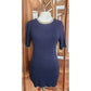 Vintage 90s D&G Dolce & Gabbana Ribbed Knit Mini Dress Blue Beige Trim