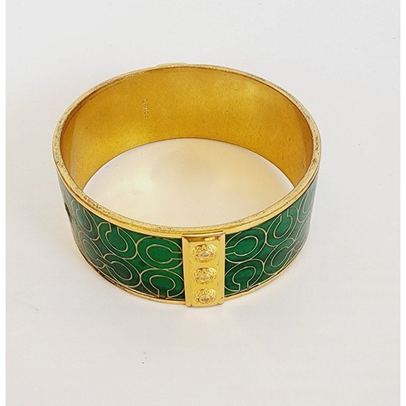 Vintage Coach Bracelet Green Enamel Gold Bangle