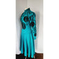 Vintage 80s Blue Dress Embroidered w/Black Spiral Coils by Be