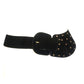 Leather Shop Belt Black Leather Studded Asymmetric Front Elastic Waist Gold Tone