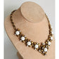 Vintage 60s Choker Necklace Milk Glass & Gold Baroque