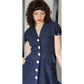Vintage 40s Navy Blue Summer Dress White Buttons Shawl Collar