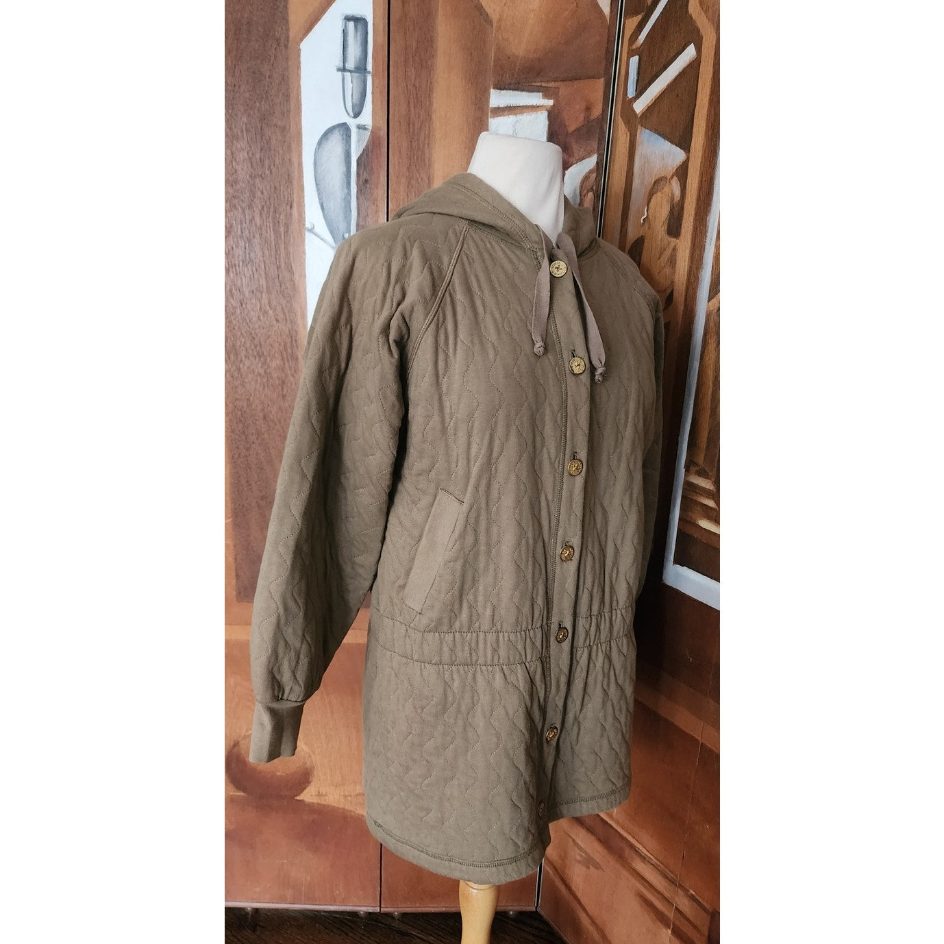 Vintage Sonia Rykiel 90s Quilted Hooded Jacket Brown Mid-Length / M