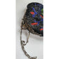 Antique Black Beaded Bag Colorful Flowers Ornate Metal Clasp AS IS