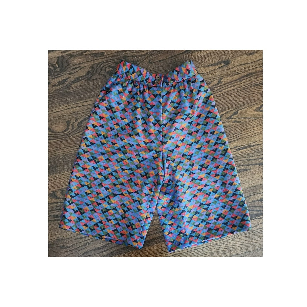 Vintage 1980s Giorgio Armani Shorts Geometric Mosaic Print High Waisted Long Bermuda