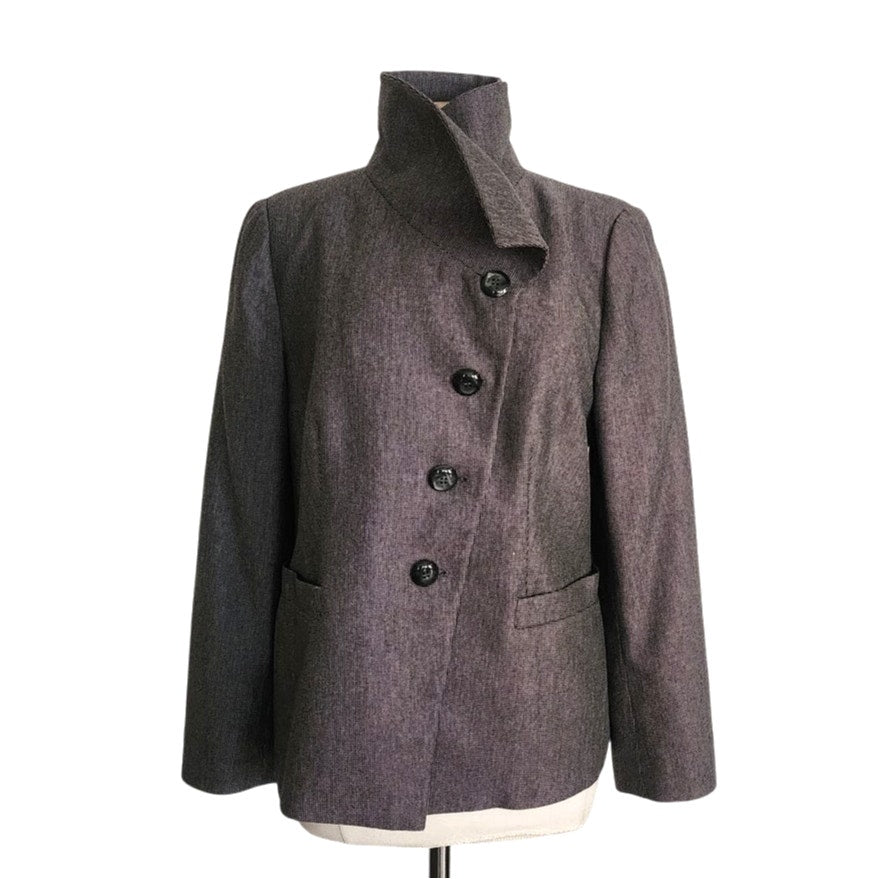 2010 Armani Collezioni Blazer Gray Microgrid Wool High Collar / L