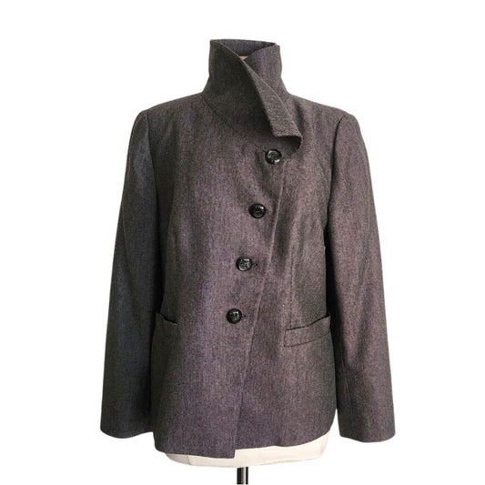 2010 Armani Collezioni Blazer Gray Microgrid Wool High Collar / L