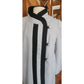 Vintage 1980s Alorna Spring Coat Gray w/Black Art Deco Style Trim / XL