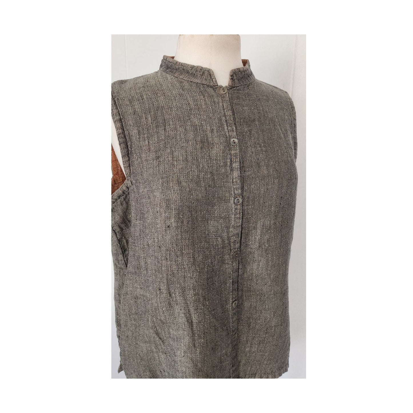 Vintage Eileen Fisher Linen Top Vest Brown Gray / L