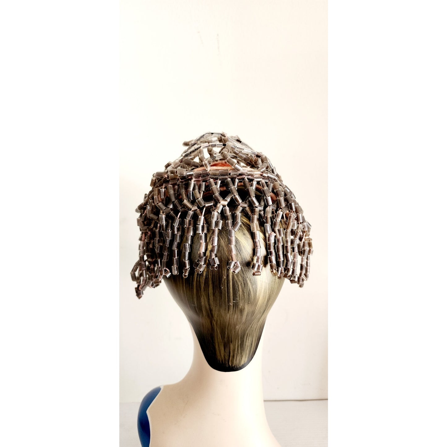 Antique Beaded Headdress Hat Gray Beads One of a Kind Medusa Flapper