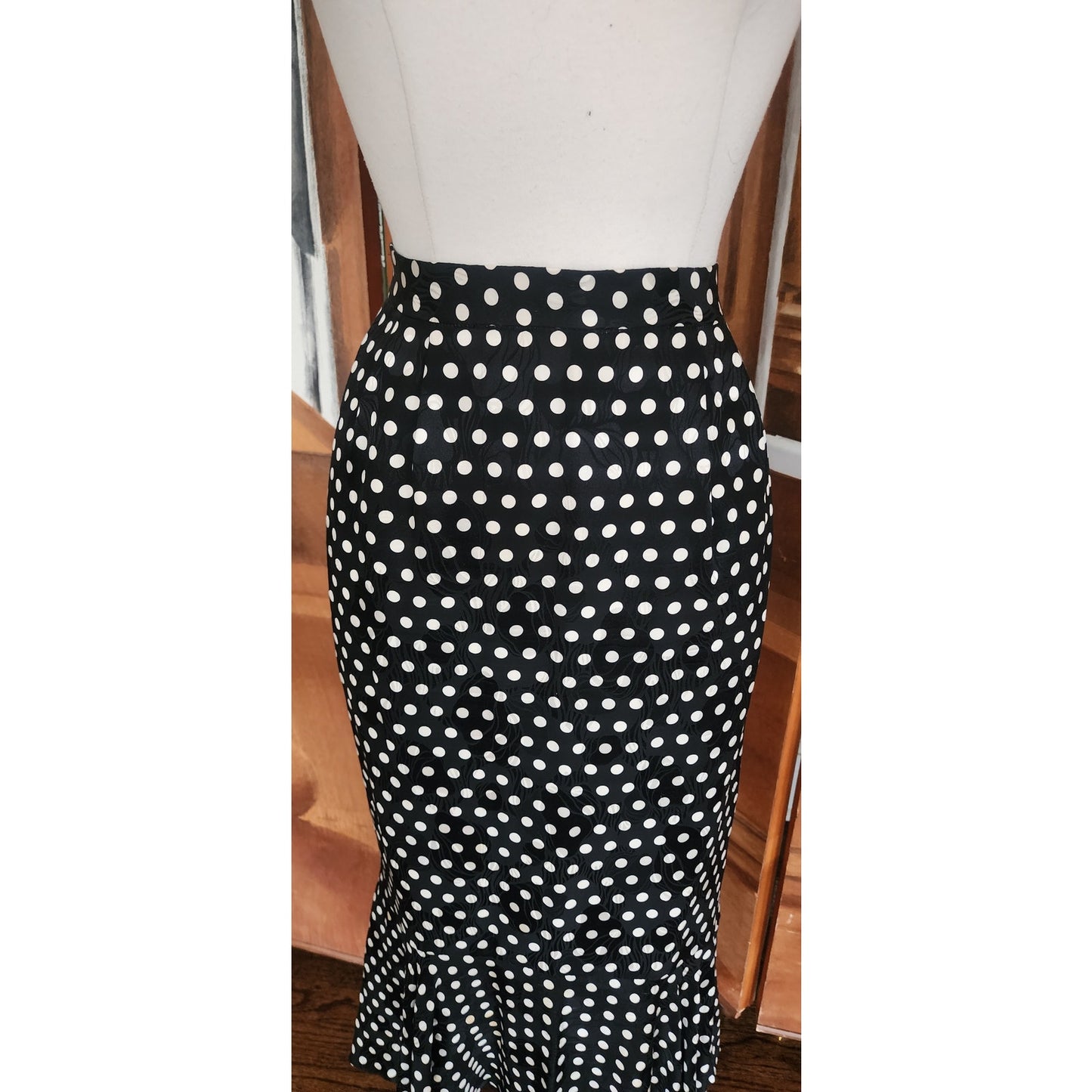 Vintage 80s Saint Romei Neiman Marcus Silk Polka Dot Peplum Jacket Fishtail Skirt Suit Set