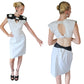 Vintage 80s Dress White Cotton Black Leather w/Cut Outs & Open Back