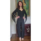 Vintage 70s Fringed Pant Suit Black w/Gold Embroidery by Climax / S