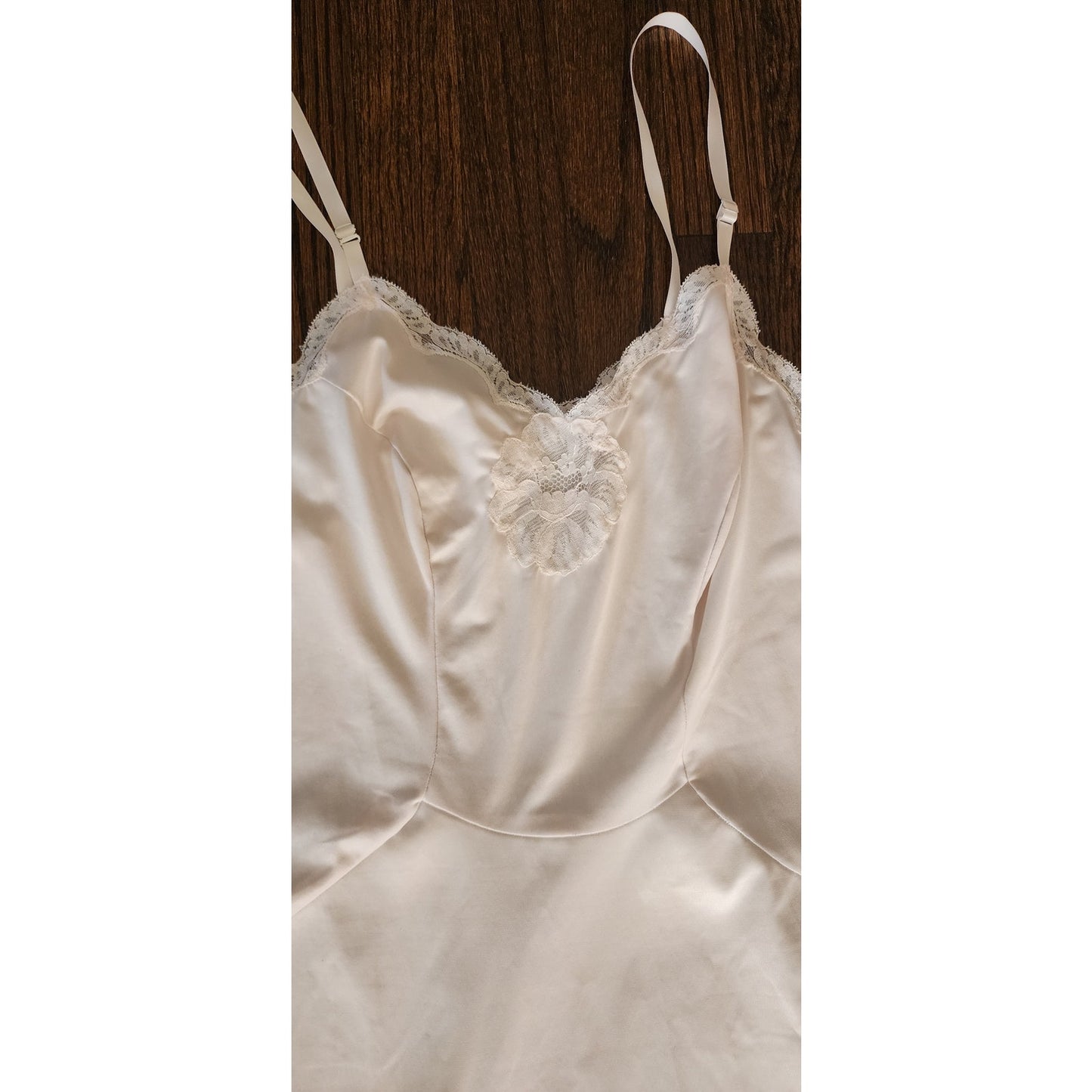 60s Slip Dress White Pale Pink Nylon & Lace Van Raalte Large