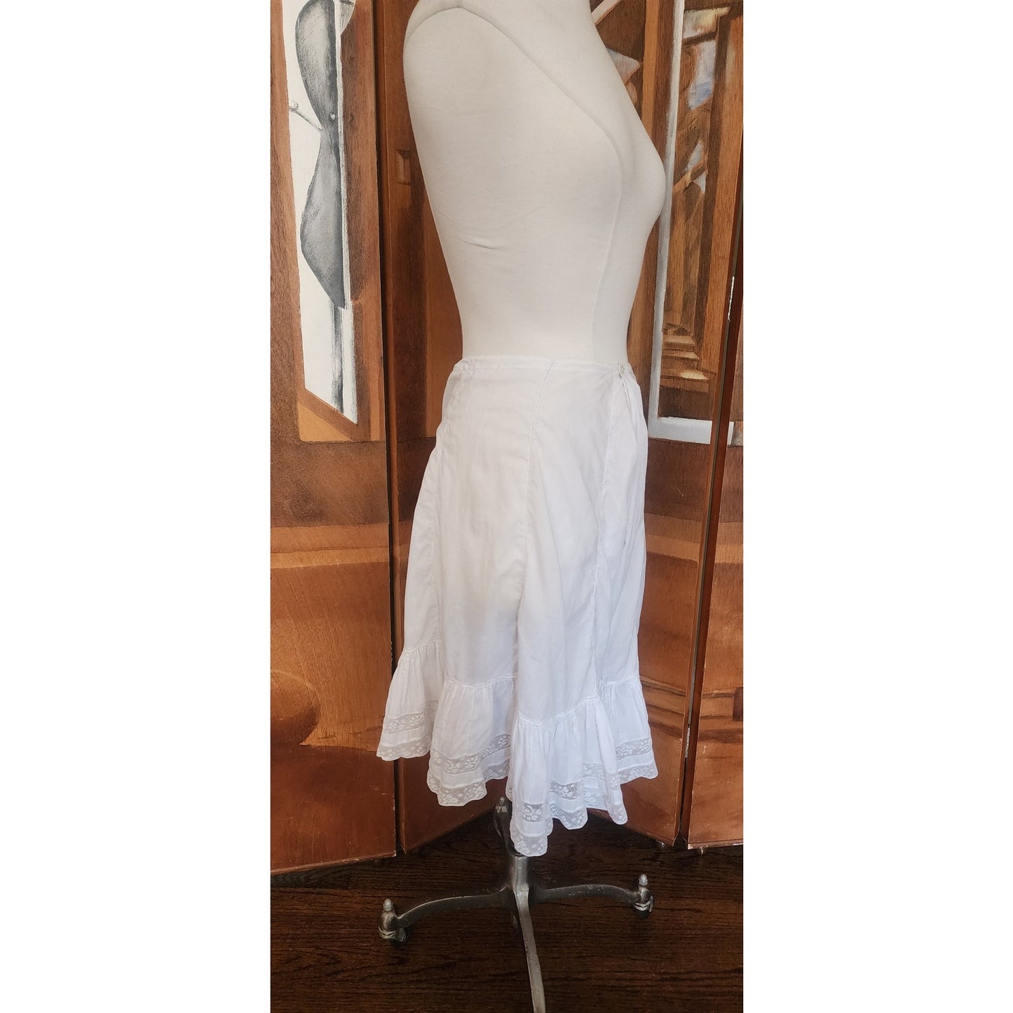 Antique White Cotton Bloomers Underwear Pantaloons Open Crotch Lace Trim