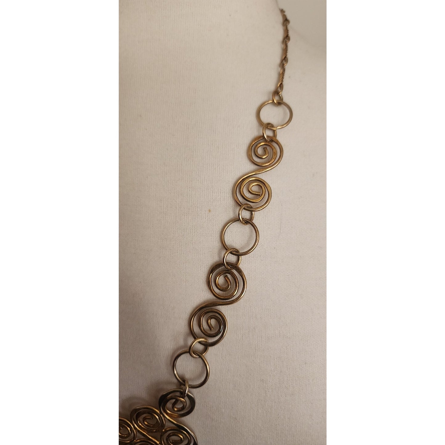 Vintage Spiral Pendant Necklace Hammered Gold Ancient Greece  Style