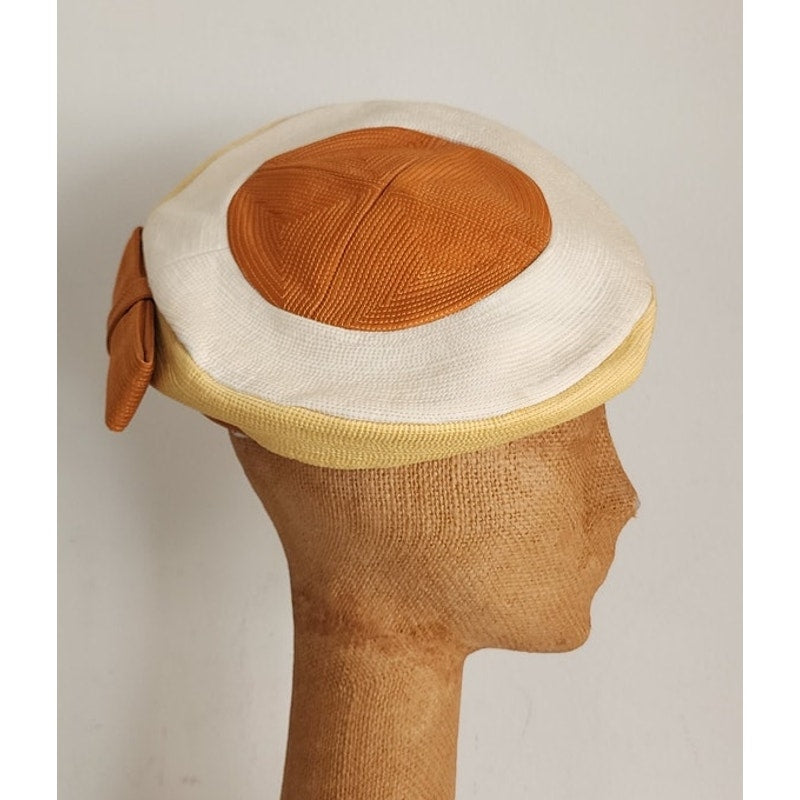 Vintage 60s Beret Hat Jean Barthet France Beige Brown