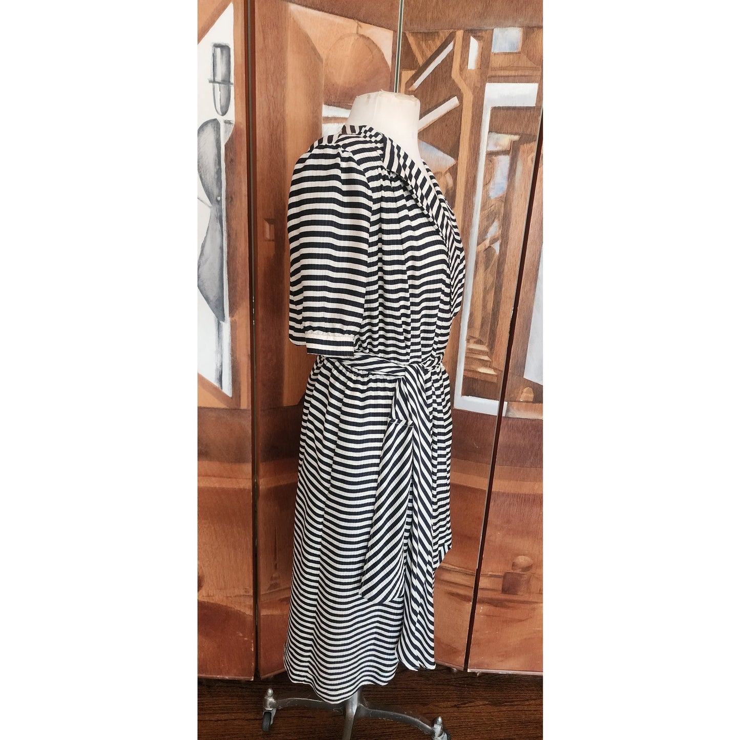 Vintage 1980s Archival Armani Dress Silk Striped Wrap Midi  White Label IT 38