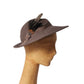 Vintage 1970s Ladies Fedora Hat Brown Wool Wide Brim Feather