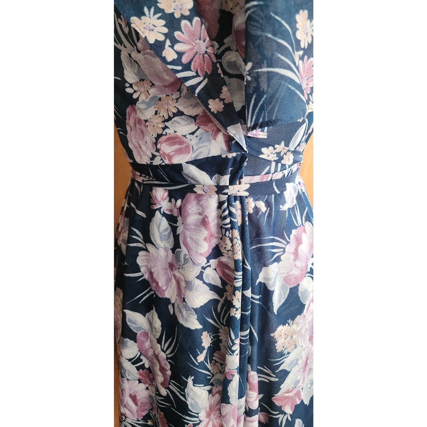 Vintage 70s Wrap Dress Blue Floral Print