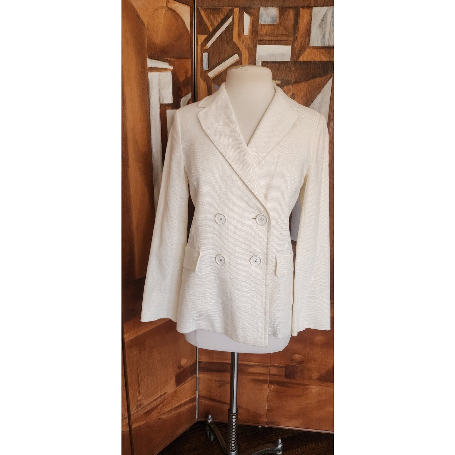Vintage 2000s Max Mara Blazer Cream Off White Linen Blend Double Breasted