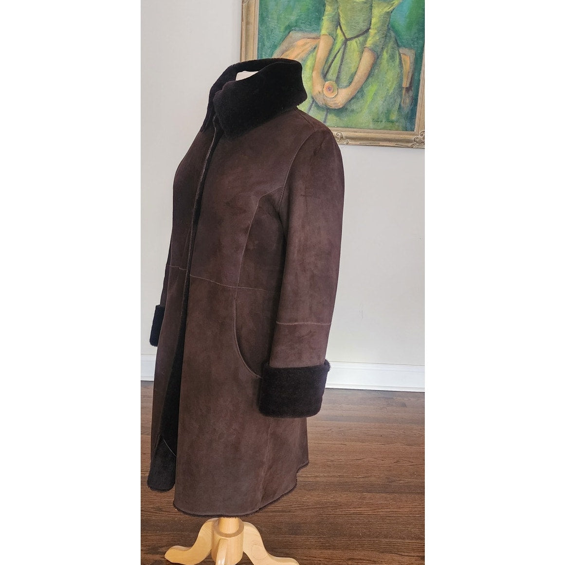 Vintage Cole Haan City Shearling Coat Brown Suede Sheepskin Parka Small