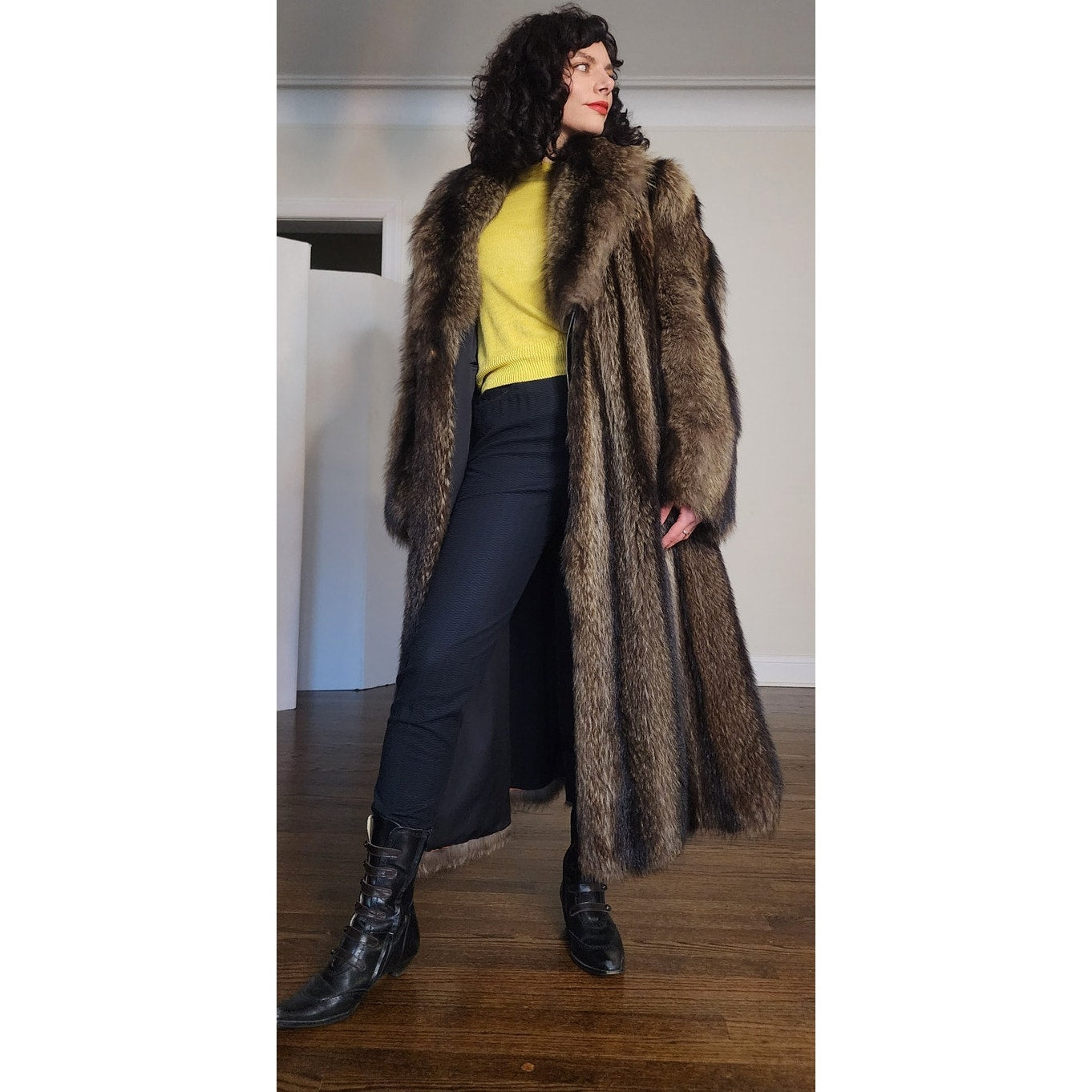 Vintage 1970s Fur Coat Silver Tipped Raccoon Womens Large / Mens Medium