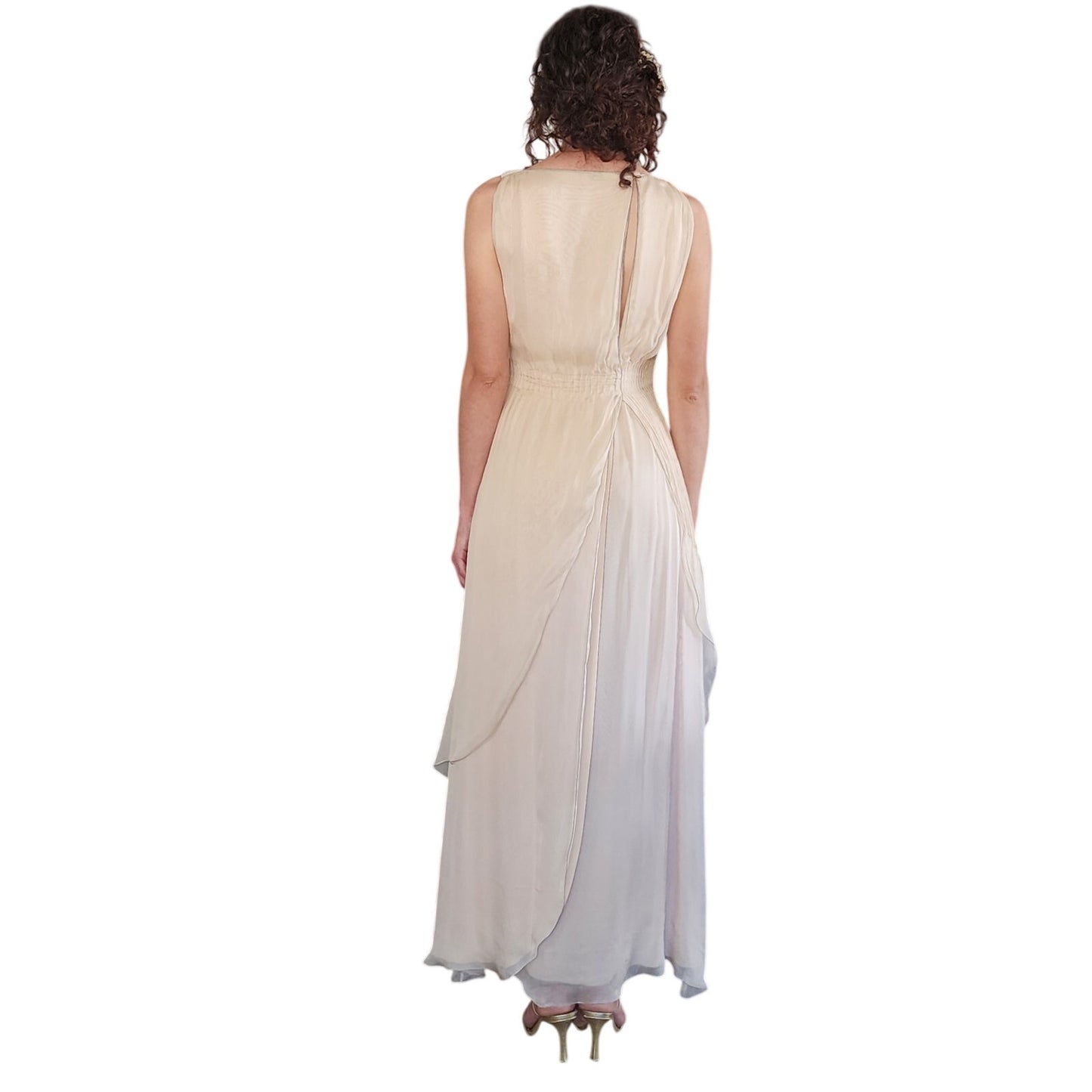 Vintage 2000s Fendi Dress Silk Chiffon Wrap Evening Gown Cream NWT Bergdorf Goodman