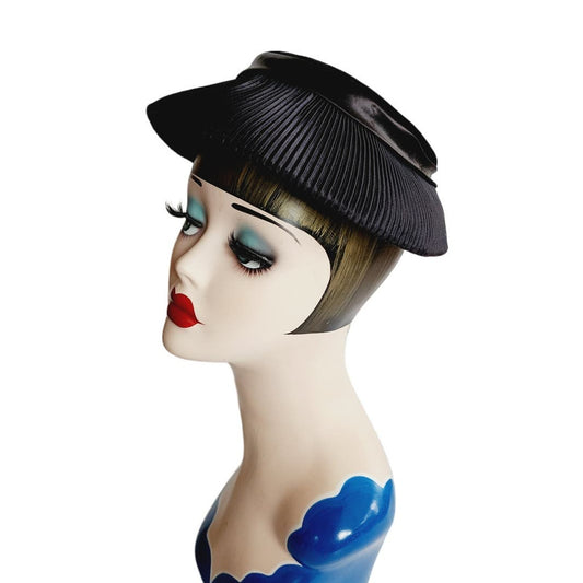 Vintage 50s Black Hat Saucer Style Velvet & Satin
