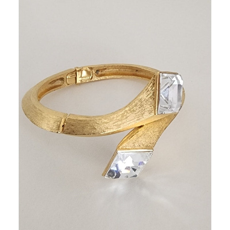 Vintage Art Deco Style Bracelet Clip Earrings Set Gold w/Clear Cut Glass