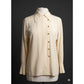 Vintage 1980s Karl Lagerfeld Blouse Cream Silk Shirt Asymmetric Button Down S