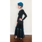 Vintage 80s Evening Dress Black w/Turquoise Knit Open Back Fishtail Skirt Victoria March Chicago