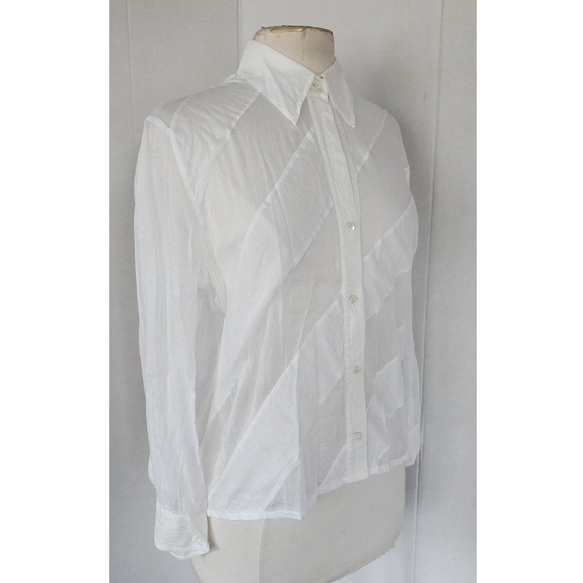 Vintage 90s Escada Sport Shirt White Diagonal Stripe Blouse / M