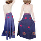 Vintage 70s Dark Denim Long Skirt Red Butterfly Embroidery India S. Kumar