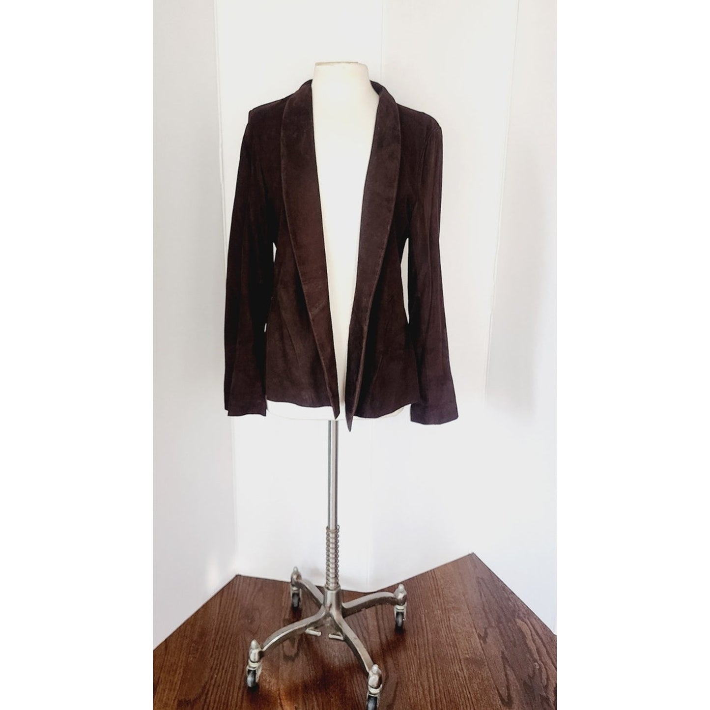 Vintage 2000s Eileen Fisher Blazer Goat Suede Chocolate Brown Open Front Jacket