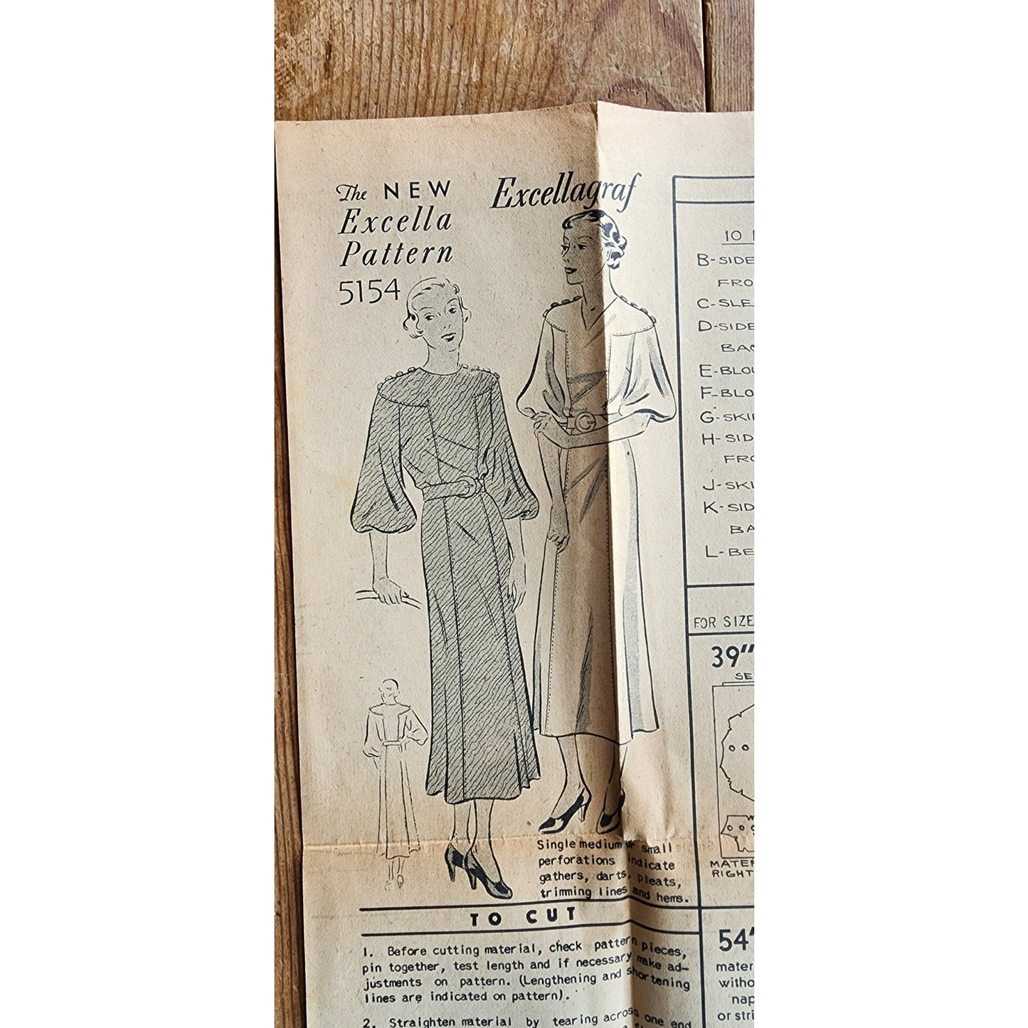 Vintage 30s Sewing Pattern ORIGINAL: Junior Miss Dress Frock Excella 5154