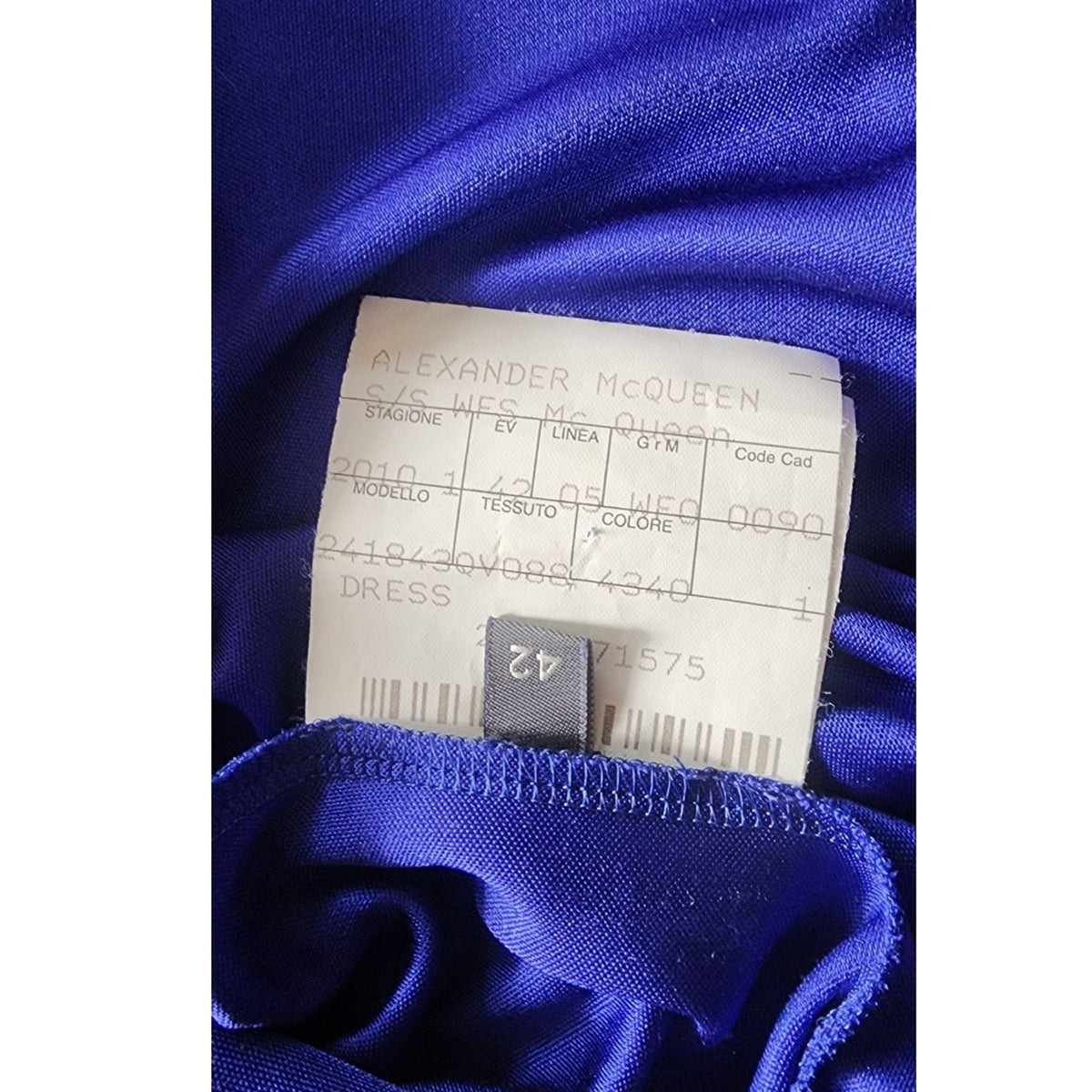 Alexander McQueen Dress 2010 Sample Electric Blue Bodycon Sculpted Ruffles IT 42