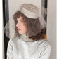 Vintage 60s Wedding Dress Silver Gray Silk w/ Fur Cuffs + Veiled Hat