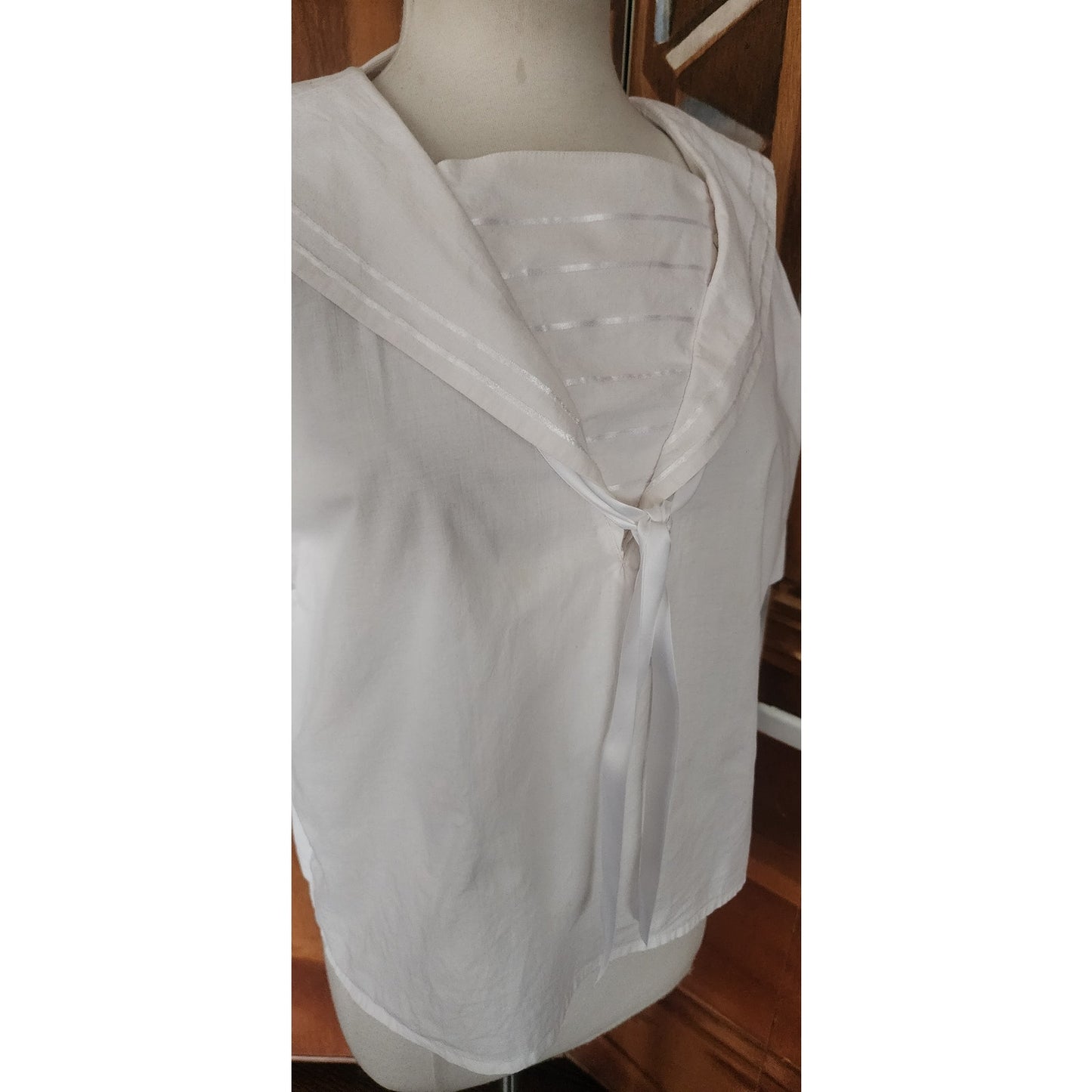 Vintage 80s LAURA ASHLEY Blouse Sailor Collar White Cotton Shirt Neo Edwardian