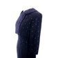 Vintage 1950s Dress + Jacket Suit Set Navy Blue Polkadot Wool Silk / M