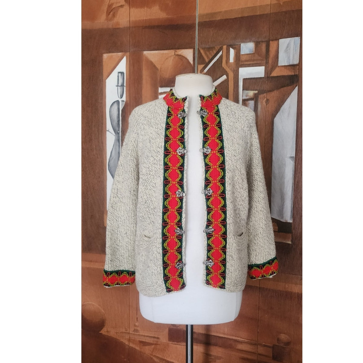 Vintage 1970s Brooks Brothers Cardigan Nordic Clasp Sweater Beige Wool Denmark Danish