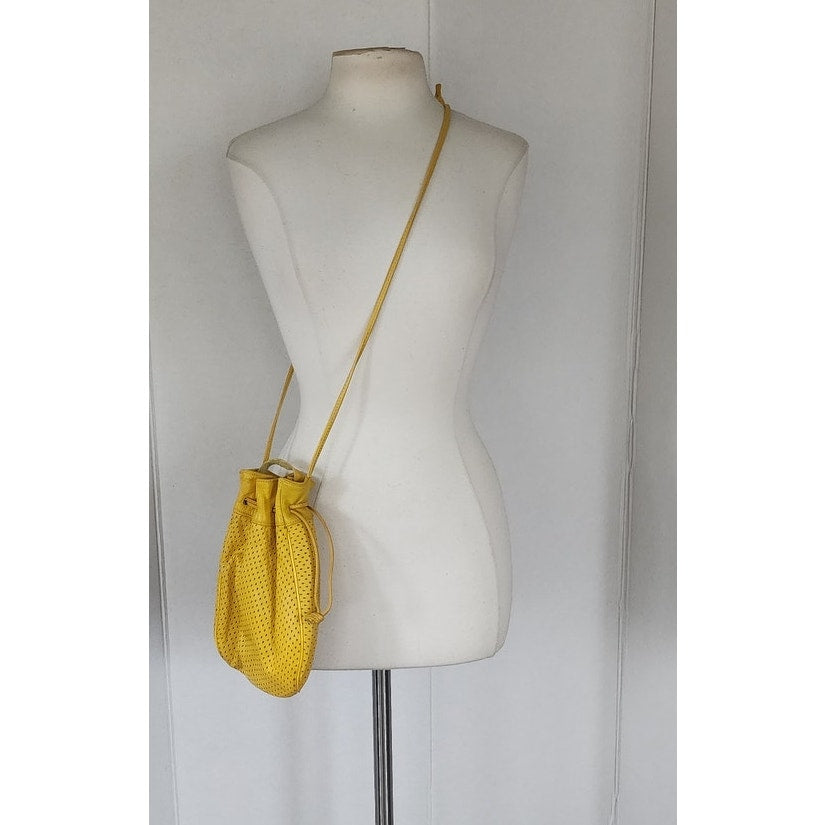 Vintage 80s Shoulder Bag Yellow Leather Crossbody