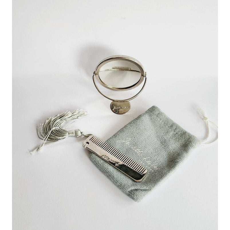 Vintage Judith Leiber Compact Mirror + Comb Set Signed Silver