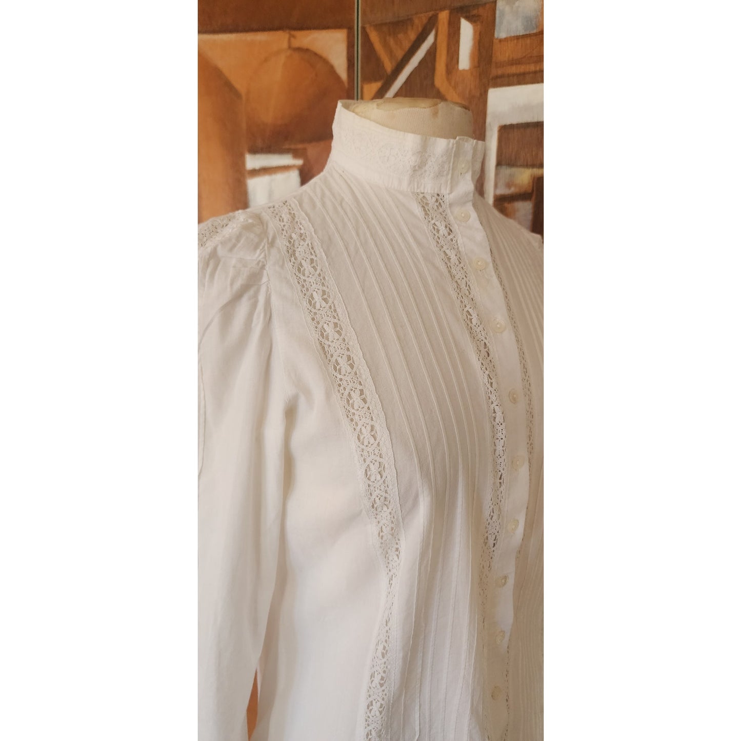 Vintage 70s Laura Ashley Blouse White Cotton Lace Crochet Neo Edwardian