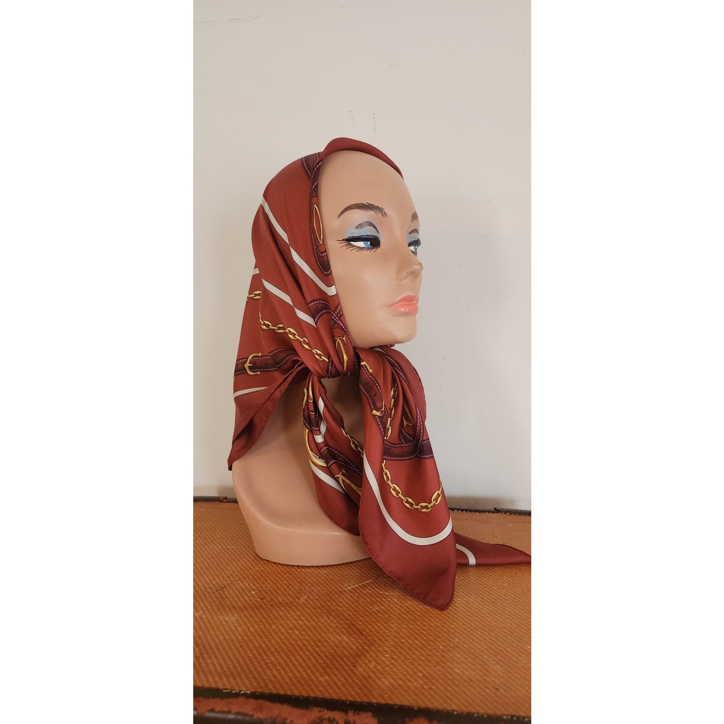 Vintage CARTIER Silk Scarf Brown & Gold Print Square