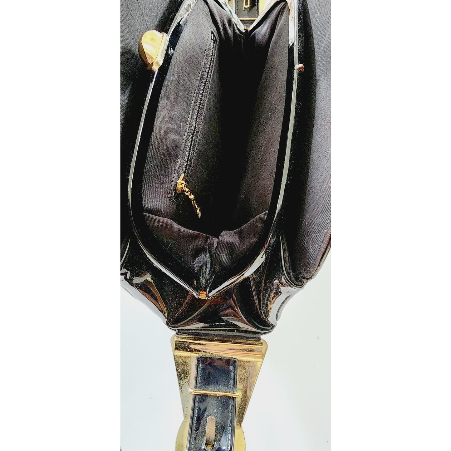 Vintage 60s Mod Black Purse Patent Leather Convertible Shoulder Bag