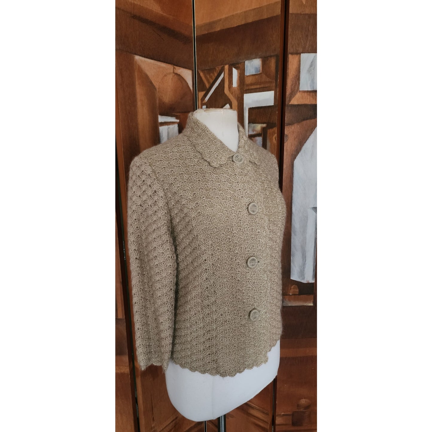 Vintage 60s Beige Knit Jacket Blazer Cardigan Stye / M